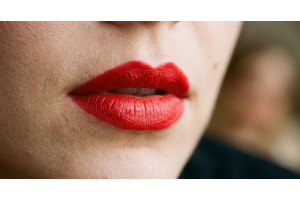 Red lipstick close-up
