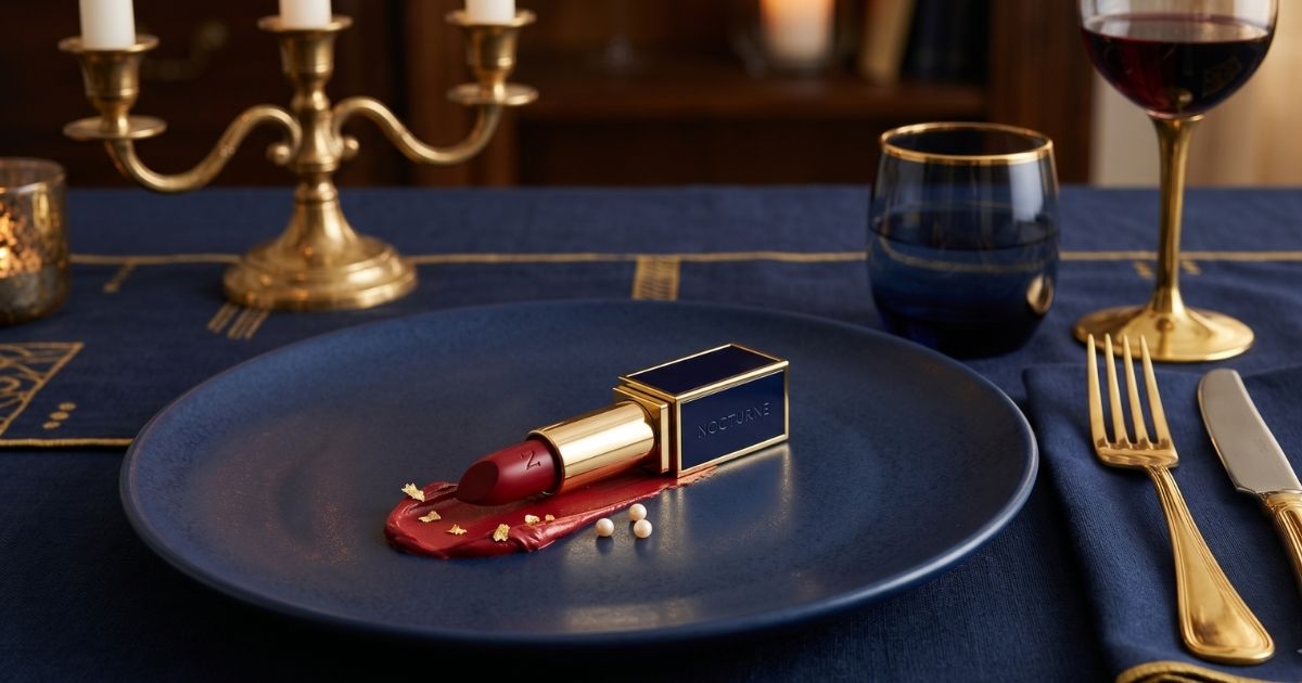 Open lipstick bullet plated like food, illustrating how much lipstick you eat over a lifetime