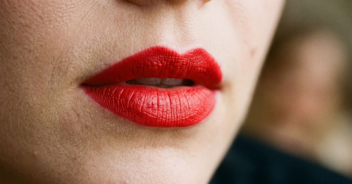 Red lipstick close-up