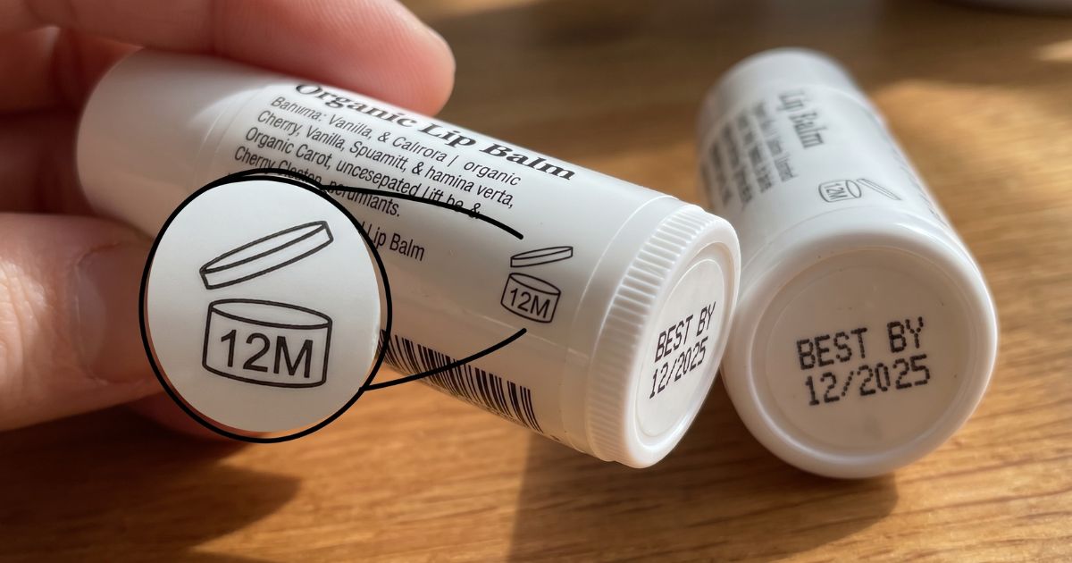 Lip balm with period-after-opening symbol, illustrating whether lip balm expires